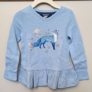 Girls XXS 2/3 Lands' End Fox Constellation Stars Thermal Blue Ruffle Top NEW 2 3